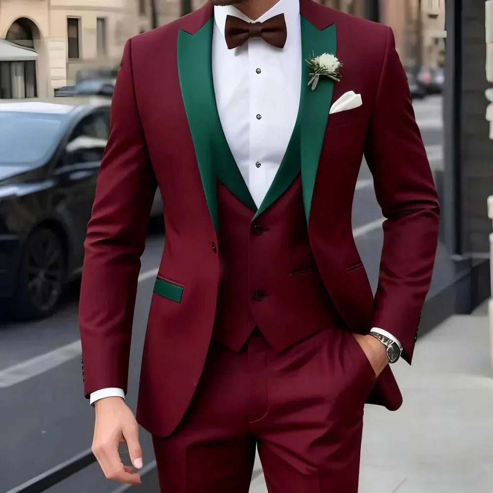 Father of Bride 3 PCS Luxury Set S-3XL Plus Size 8 Colors Elegant Brown Men's Suit Jacket Pants Vest Formal Night Business Dinner Wedding Evening Prom Party Men Striped Suit Groom Wedding Buckle Suit Gentleman Luxury Apparel