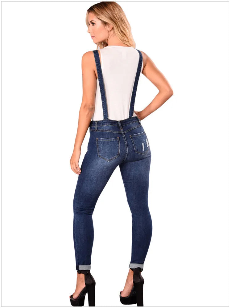 NEW Arrivals Spring Autumn Denim Jumpsuit Women Jeans Pants Rompers Casual Hole Overalls Trousers Female High Waist Slim Denim Jeans Pencil Pants