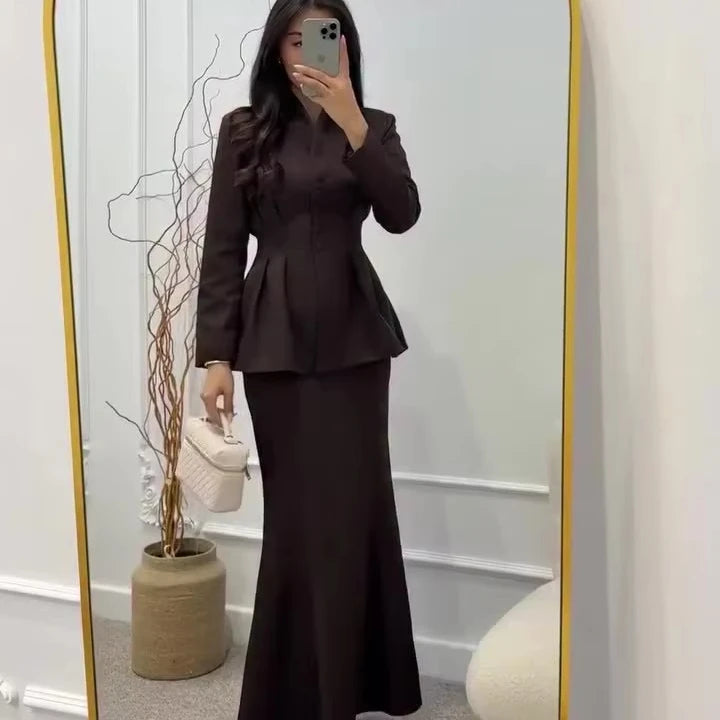 2 PCS Set 4 Colors S-2XL Islam Religious Clothing Dubai Plain Blouse Eid Formal Dresses Elegant Blazer Modest Skirts Women Wedding Guest Birthday Evening Party Suit Muslims Apparel Sets Clothing Supplies.