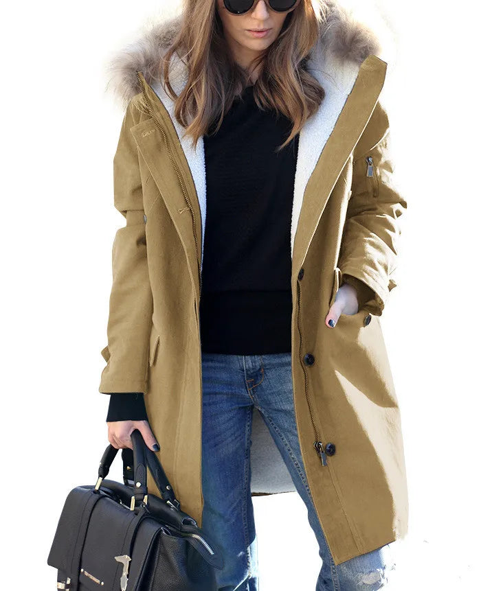 BEST PRICE S-3XL Plus Size Women's Autumn and Winter Warm Ladies Hooded Outdoor Fur Collar Women's Jacket Hooded Windbreaker Trench Coats Ladies Clothing Supplies.