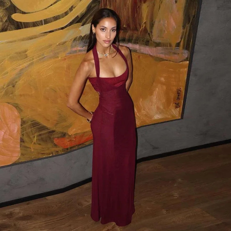 NEW Arrivals Black/Red Color Sexy Elegant Backless Sexy Maxi Dress for Women Fashion Lace-Up Sleeveless Bodycon Night Club Party Evening Long Dress Women's Apparel Sexy Clothing Supplies