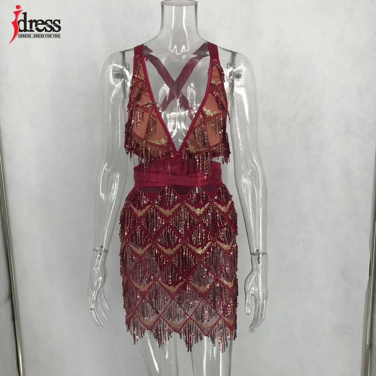 Just Arrived 5 Colors S-XL Tassel Sequin Dress Sexy Women V Neck Backless Evening Party Dress Night Clubwear Prom Latin Dancing Clothes Sequin Fringe Outfit