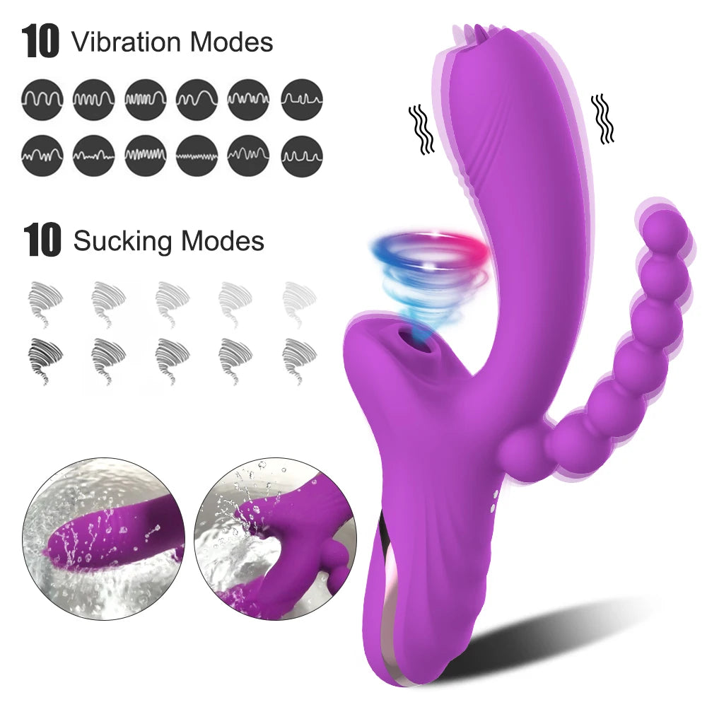 3 In 1 Clit Sucker Vagina Sucking Vibrator Clitoris Stimulator Blowjob Oral Nipple Sex Toys for Adults 18 Women Products