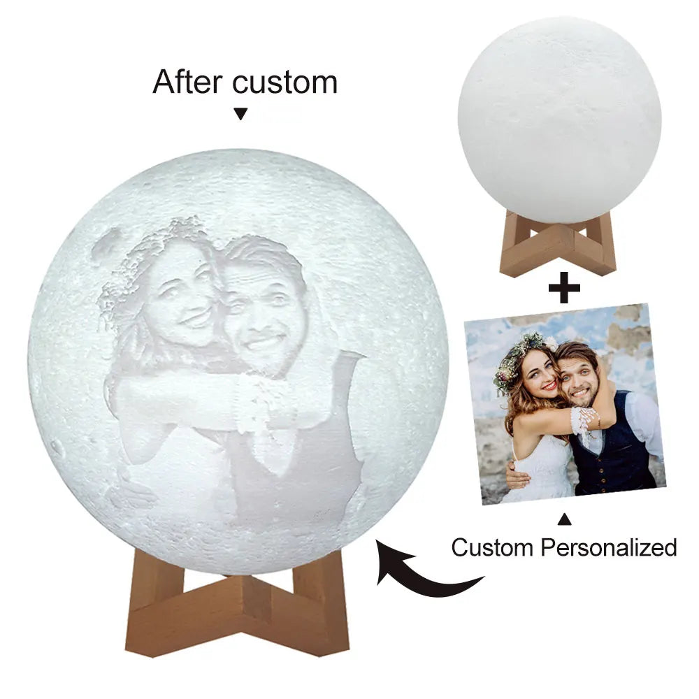 10-15-20cm (3-16 Colors) 3D Moon Lamp Personalized Photo Text Customized USB Night Light Birthday Mother Day Valentine's Christmas Lunar Gift