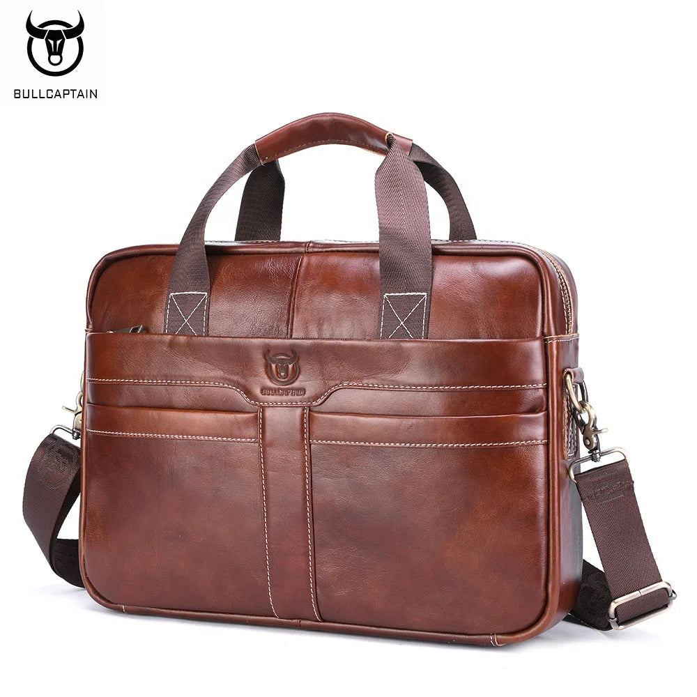 Black/Brown Color Men's Real Leather Briefcase, Large Capacity Multifunctional Shoulder Handbag, Top Quality Professional Business Layer Office Cowhide Business Laptop Bag