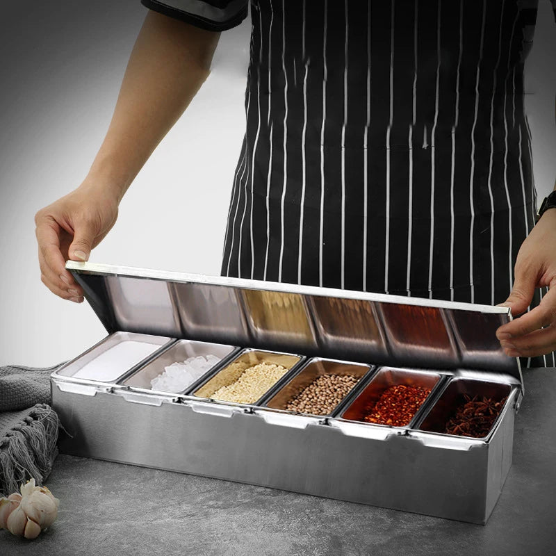 304 Seasoning 3/4/5.6 Professional Boxes Top Quality Stainless Steel Ingredients Organizer  Box Cheese Sauce Salt Sugar Storage Box Spice Jar Baking Tool Home Kitchen Accessories