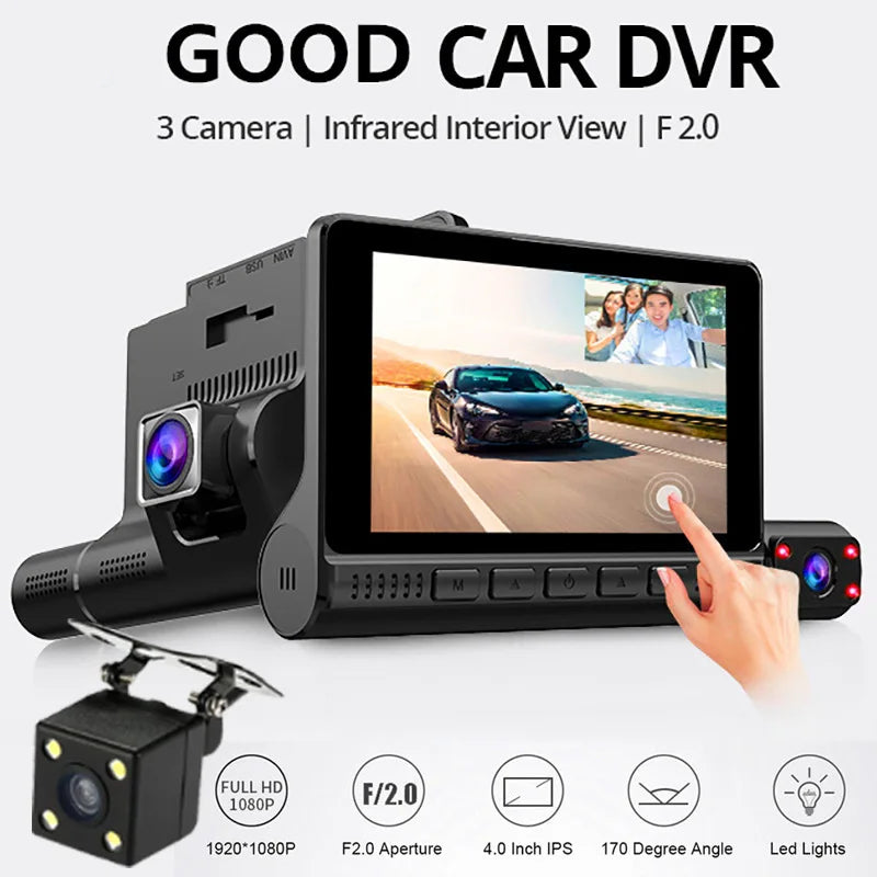4 In 1Car DVR Dash Cam for Cars 3 Lens Video Recorder Carplay Mirror Black Box IPS 1080P HD Touch Screen Car Safety  Accessories