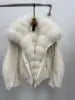 New Arrivals 5 Colors Sheepskin Leather Natural Real Fur Coat fox Fur Collar Autumn Winter Warm Women's Fashionable Loose Warm Down Coat Winter Warm Female Clothing Supplies.