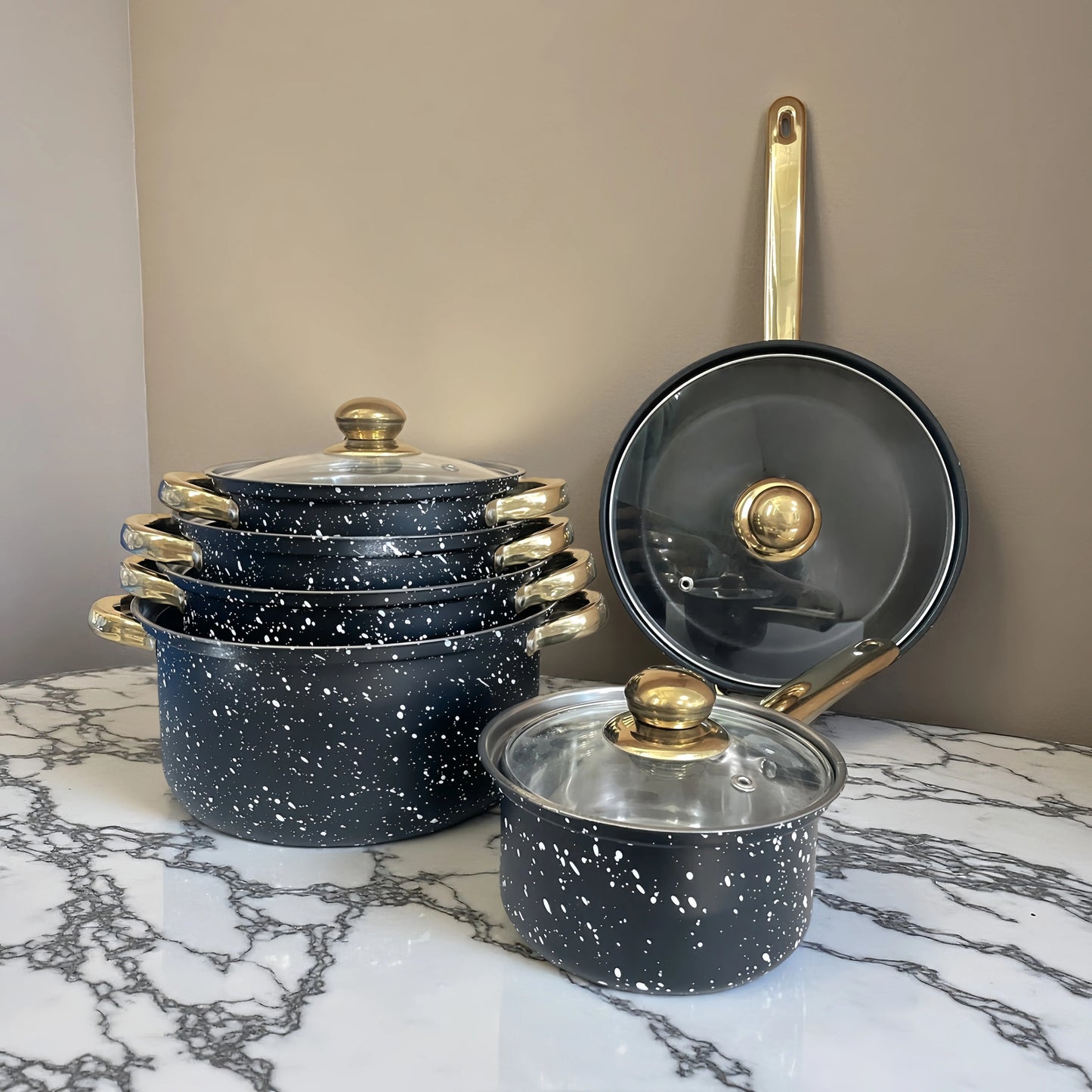 12 PCS Set Stone Top Quality African Stainless Steel Cookware Set Wheat Stone Casserole Collection of Soup and Frying Pots Home Hotels Restaurants Kitchenware Supplies