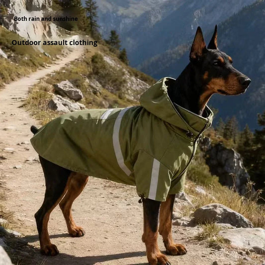 M-3XL Plus Size Green/Black Color Dog Winter Rain & Shine Jackets Dual-Use Windbreaker with Detachable Hood Reflective Strip Casual Two-Legged Coat Pet Clothes