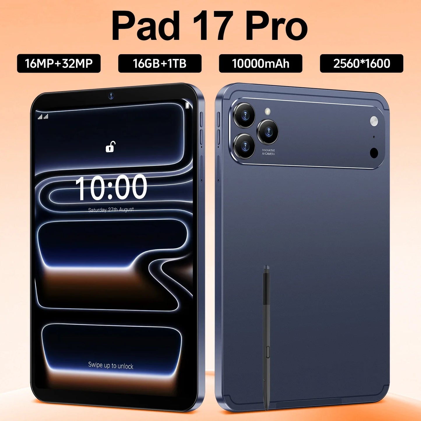 HOT SALE New  Pad 17 PRO Android 15 Wi-Fi  Tablet PC 10.1-inch  HD Capacitive Screen 16MP+32MP Camera 16GB+1TB Storage 4G/5G GSM Wi-Fi MTK Processor Tablet Electronic Supplies