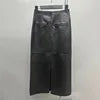 Boutique Gala HOT SALE 100% Real Suede Leather Women Maxi Length Brown/Black Color Leather Skirt Genuine Leather Autumn Spring Summer Office Lady Leather Skirt Ladies Luxury Apparel Accessories