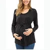 S-2XL Black/Red Solid Color Women's New Long-Sleeved Nursing Top O-Neck Fashion Casual Maternity Breastfeeding Tops Blouses Female Pregnancy Clothing Supplies