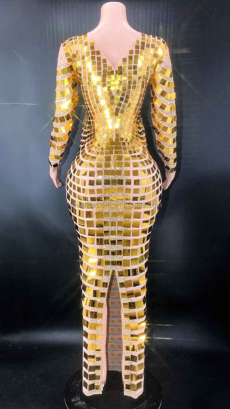 Luxury Glitter Mirror Sequin Formal Dresses Gold/Purple/Silvery Color  Evening Party Night Clubwear Birthday Party Dresses Women Formal Elegant Maxi Gown .