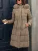 NEW Arrivals S-2XL 3 Colors Women Long Cotton Padded Windbreaker Coat Trendy Big Faux Fur Hood Drawstring Waist Thick Warm Winter Outerwear Jackets Women Clothing Supplies
