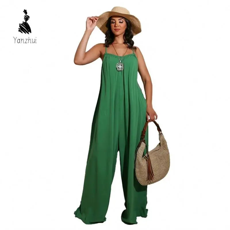 NEW Arrivals 8 Colors Sexy Backless Women Spring Summer Jumpsuit Loose Casual Spaghetti Strap Wide Leg One Piece Lady Solid Jumpsuit Streetwear Women Casual Clothing Supplies