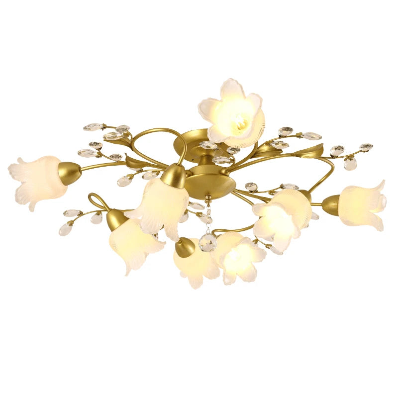 NEW Arrivals American Pastoral Ceiling Light Creativity Flower Living Room Dining Room Bedroom Home Decoration French Golden Ceiling Lamp Home Lighting Supplies