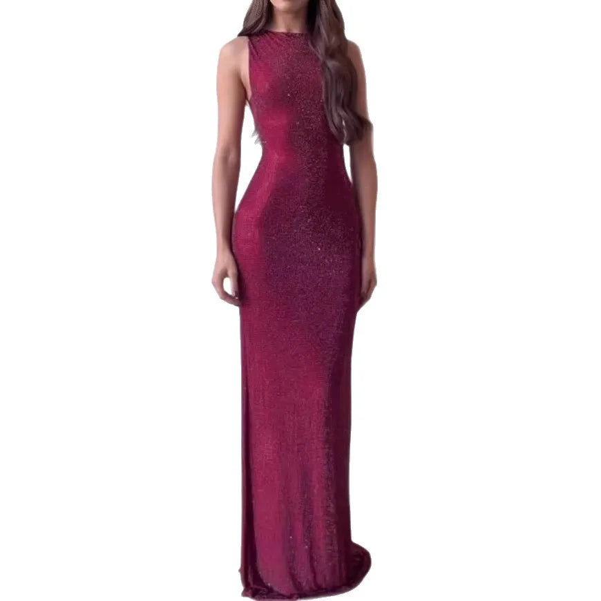 BEST PRICE Top Quality Cashmere Maxi Dress Autumn Winter Spring Fashion Women's  Sleeveless Sequin Back-Slit Sexy Floor-Length Pencil Dress Wedding Guest Evening Party Night Business Clubwear Prom Gowns