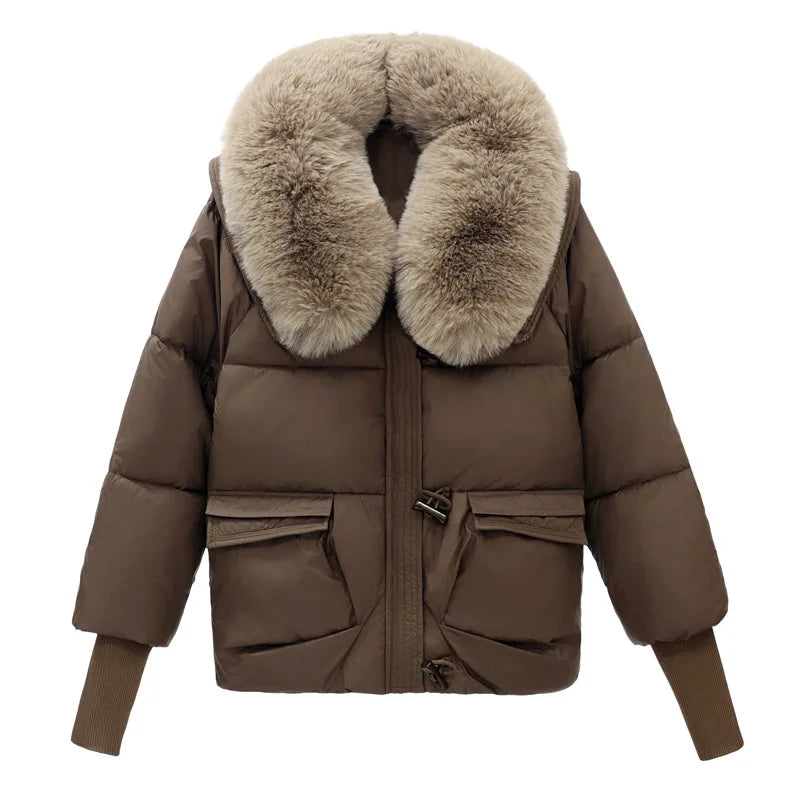 Boutique Gala HOT SALE Black/Brown Color Girls Winter Warm Outfits New Style Fashionable Temperament Lapel Versatile Casual Women's Jacket Fur Collar Coats Women Winter Clothing Supplies
