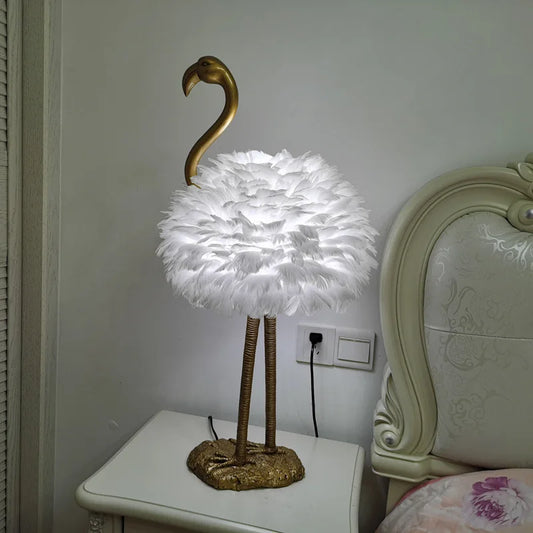 3 Colors Touch Control Creative Nordic Flamingo Feather Table Lamp, White Pink Grey Goose Feather Bedside Lampshade, Gift Decor Light Bedroom Hotel Guest Home Lighting Accessories