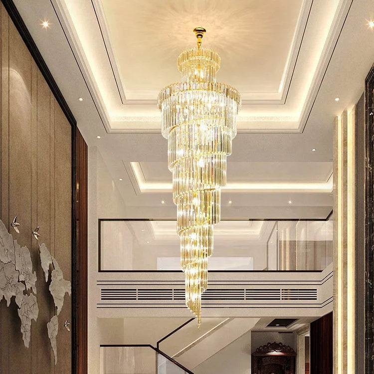 HOT SALE Villa Salon Home Hotel Lobby Art Decoration Large Long Customized Luxury K9 Crystal Golden Chandelier for Villa Stair Restaurant Decoration Pendant Lights Living Room Staircase Top Quality Crystal Chandelier Lighting