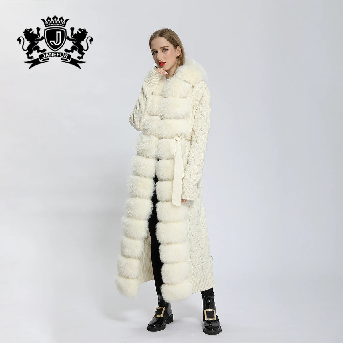 4 Colors Siberian -30"C Popular Women's Natural Real Fur Coat Long Ladies Real Fox Fur Coat Fur Sweater Hooded 120-125cm Length Knit Cardigan Ladies Winter Fashion Apparel Supplies