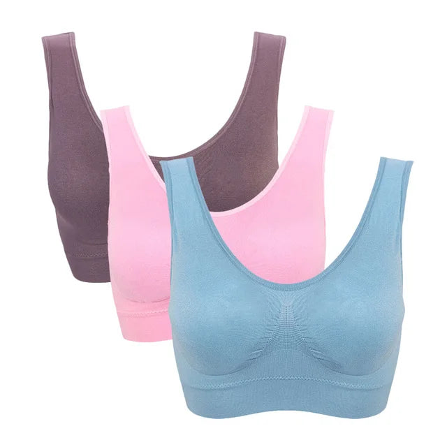 NEW Arrivals 3PCS Set M-5XL Lot Sports Bra Women's Intimates With Pads Plus Size Bras For Women Active Brassiere Push Up Big Size Yoga Sports Vest Wireless BH 5XL