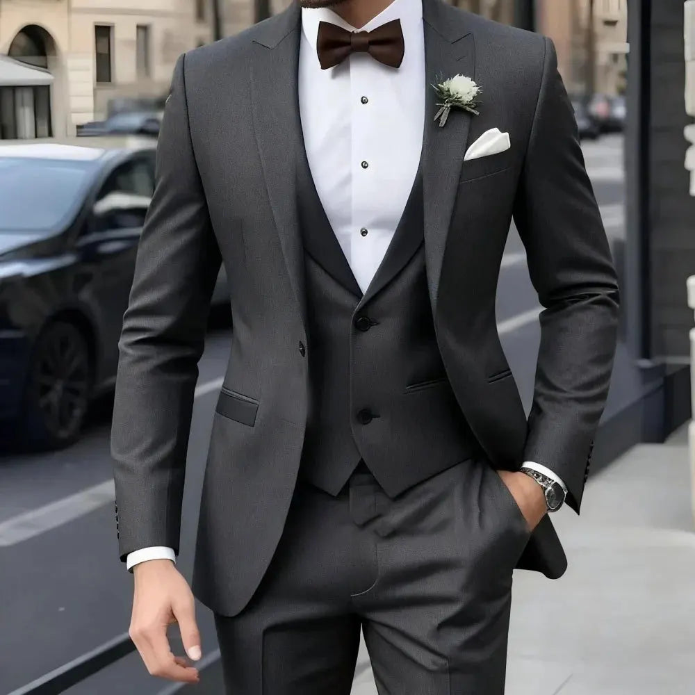 Father of Bride 3 PCS Luxury Set S-3XL Plus Size 8 Colors Elegant Brown Men's Suit Jacket Pants Vest Formal Night Business Dinner Wedding Evening Prom Party Men Striped Suit Groom Wedding Buckle Suit Gentleman Luxury Apparel