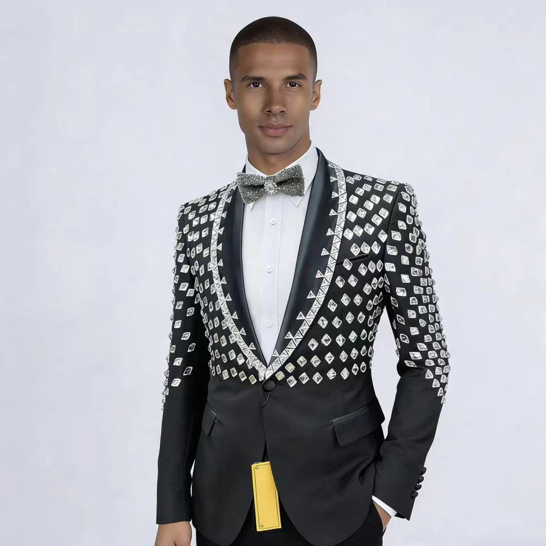 Boutique Gala HOT SALE 3 PCS Set Xs-3XL Plus Size Luxury Men's TR Tuxedo Single Breasted Rhinestones Crystal  Wedding Suit for Formal Groom Prom Evening Business Parties Red Carpet Celebrities Luxury Apparel Supplies