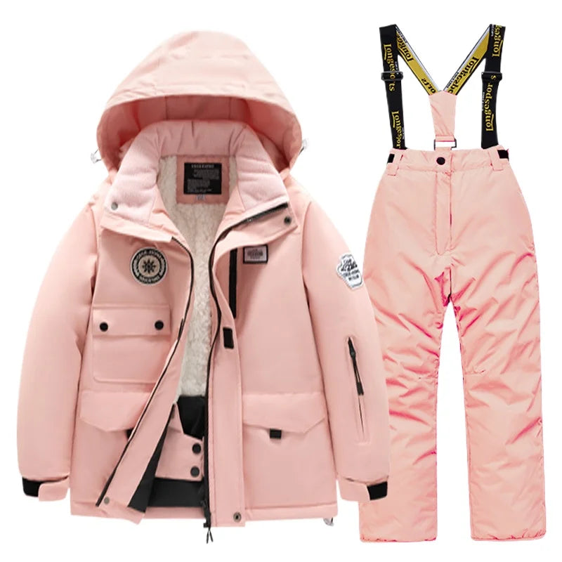 BEST PRICE 2 PCS Set Children's Girls Boys Top Quality Waterproof Ski Jacket + Pants Kids Snowboard Suit Snow Wear Ski Clothes for Kids Ski Suit Ski Clothing