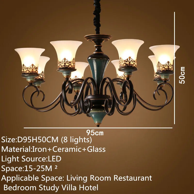 NEW Arrivals Home Villa 6/8 Heads American Retro Luxury 100% Ceramic Chandeliers for Living Room Restaurant Villas Hotel Home Art Decoration Creative Iron Pendant Light