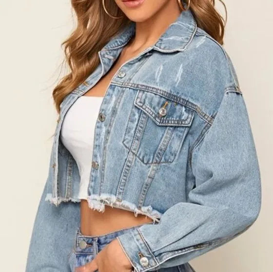 NEW Arrivals Autumn Spring Streetwear Fashion Button Denim Solid Women's Mini Coat  Blue Jeans Short Jackets Women Casual Clothing Accessories