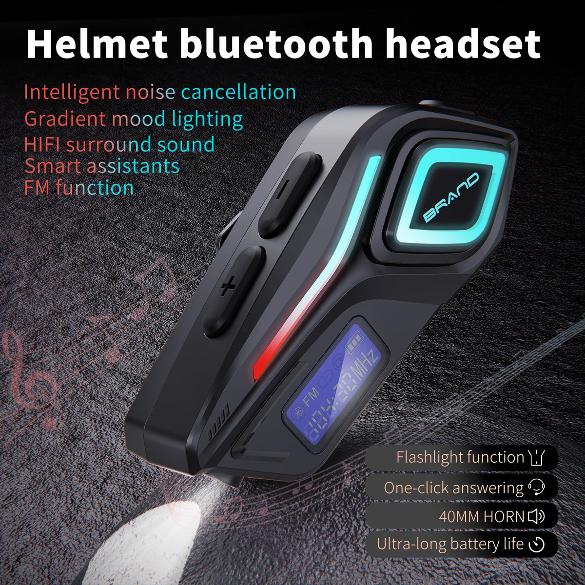 K08 RGB LED Motorcycle Helmet Voice Control BT Wireless Bluetooth Headset Auto Answer/Call Music Control Noise/Wake Non-Noise Cancelling TWS Earphones Headphones