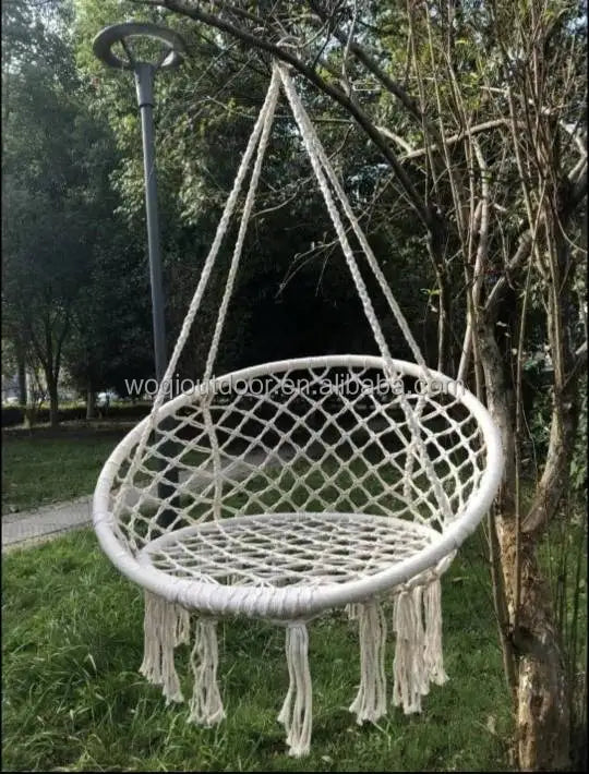 Black and White Color Home Outdoor Garden Patio Courtyard High Quality 120cm Cotton Rope Hammock Hanging  Swing Chair Furniture Accessories