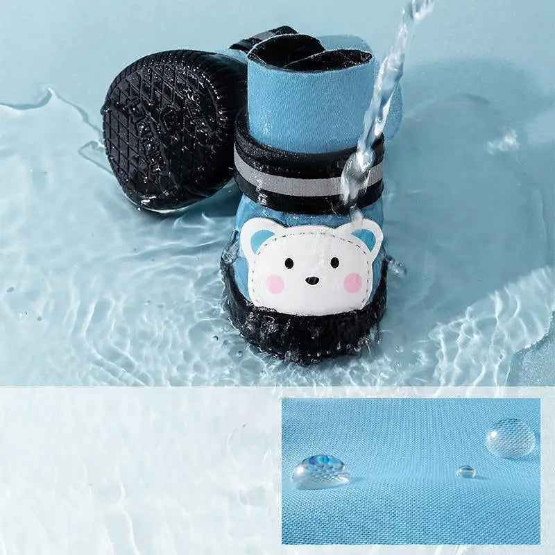 New Rainy Day Outdoor Pet Anti-Slip Shoes Wear-Resistant Cartoon Waterproof Reflective Dog Shoes