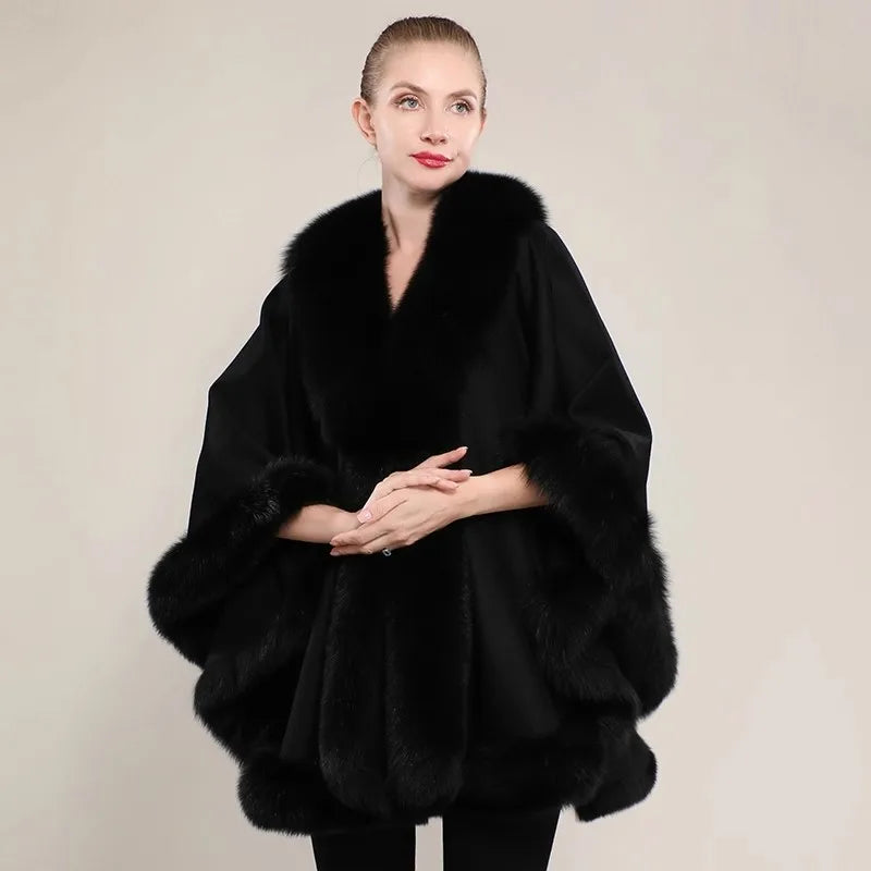 12 Colors New Coming Customized Color Real Natural Fox Fur Cashmere Poncho Women Fur Shawls Evening Party Wedding Guest Luxury Coats Outerwear Jackets Ladies Luxury Apparel Supplies