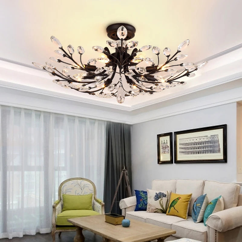 Home Living Room K9 Crystal Ceiling Light American Country LED Creativity Living Room Dining Room Bedroom Coffee Shop Clothing Store Home Lighting Supplies
