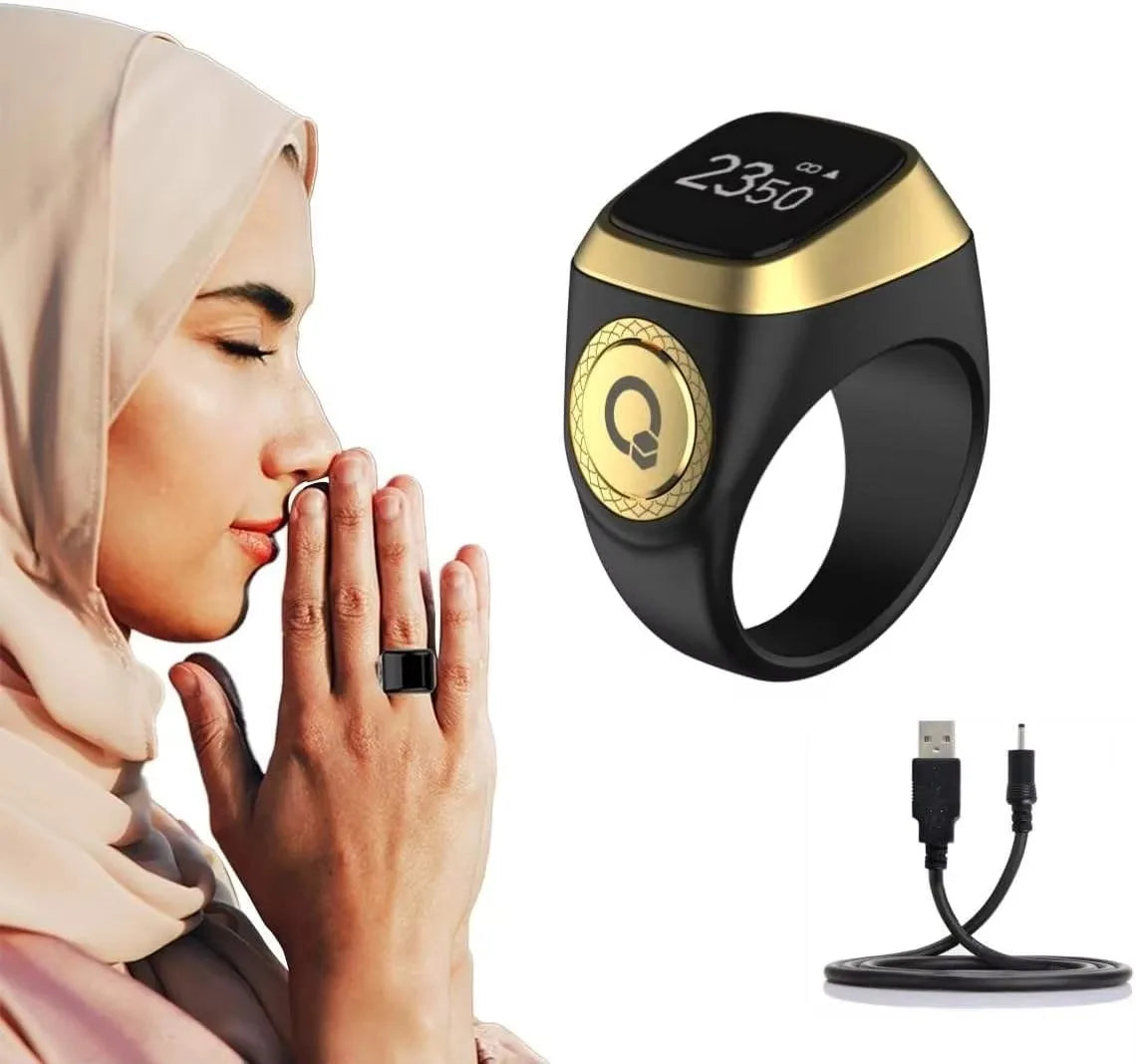 NEW Muslims Tasbih Wireless Android App Control Wi-Fi  M02 Metal Alloy Plastic Case Smart Ring App Control Remote Alarm Clock Muslims Tasbih Digital Zikr Counter 5 Prayer Time