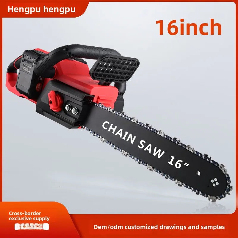 NEW Set 16-inch 15000mAh Rechargeable Household Small Handheld Electric Chain Saw Trees Pruner High-Power + 2 Lithium Batteries + 2 PCS Chain  Logging Saw Woods Branches Pruning Cutting Machine