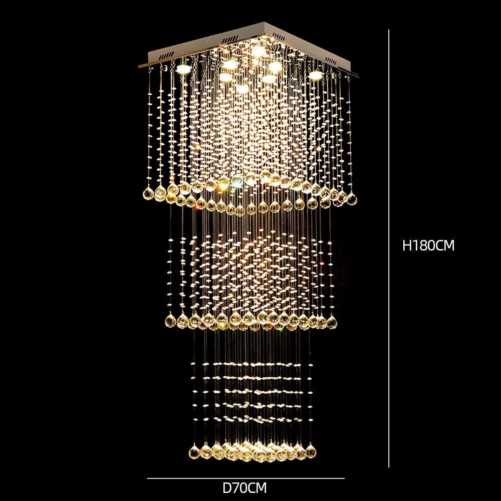 HOT SALE Villa Home Italian Design Art Decoration Modern K9 Crystal Pendant Lights with Tassel Square Ceiling Light Suitable for Customized Design of Villas Staircases Hotels Living Room Long Luxury Chandelier