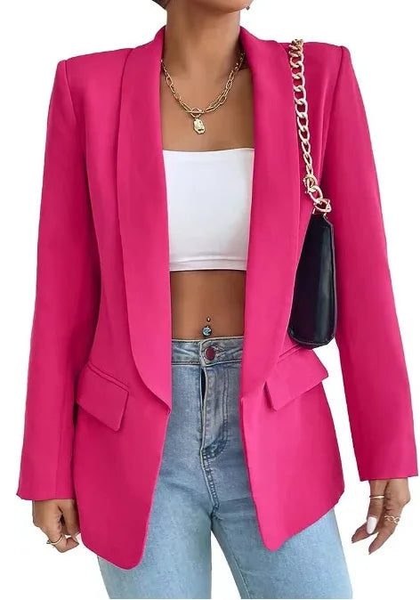 TikTok Most Popular 10 Colors S-2XL Middle Eastern Popular Women's Autumn/Winter/Spring Fashion Solid Color Polo Collar Small Suit Temperament Commuter Coat Jackets Ladies Casual Clothing Supplies