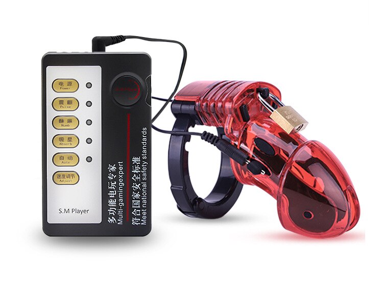 Electro Shock CB6000 Chastity Cage Ball Stretcher,Electric Stimulation Cock Cage,BDSM Timer Lock Ring Male Chastity Belt Sex Toy