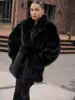 Apricot/Black/Dark Brown Color S-4XL Plus Size Women's Winter Warm  Artificial Fox Fur Coat Oversized Wide Notched Lapel Matching Belted Waist Mid Length Thick Warm Winter Outerwear Jackets Ladies Winter Clothing Supplies