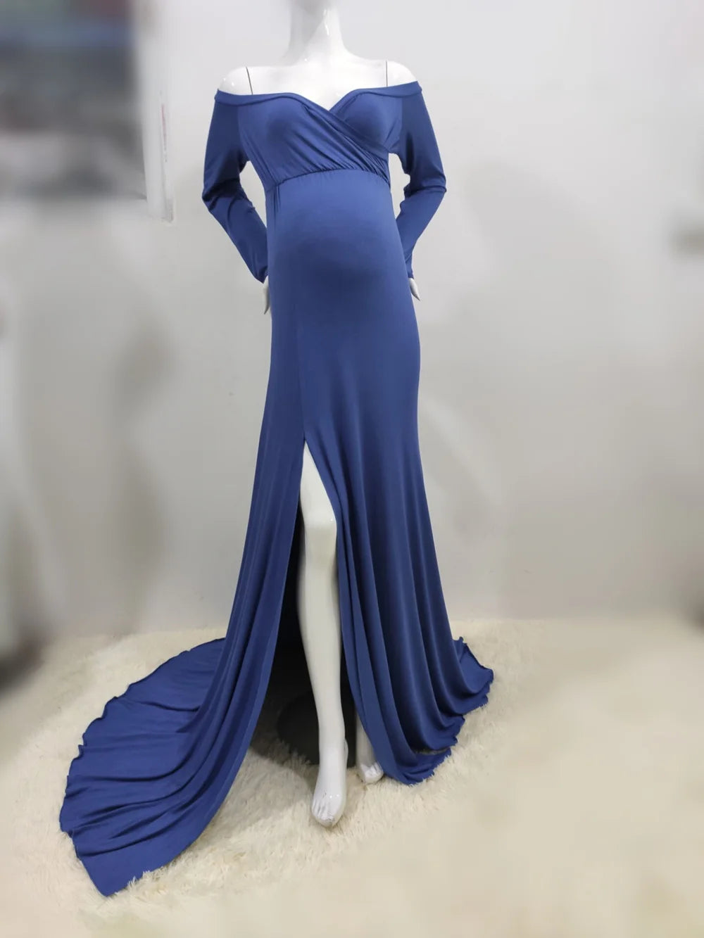 S-XL 8 Colors Sexy Shoulder Off  Maternity Dresses For Photoshoot Maxi Gown Baby Shower Women Pregnant Photography Clothes Long Pregnancy Dress