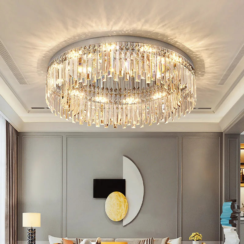 Villa Home Living Room 23.6in Stainless Steel Bae K9 Crystal Luxury Ceiling Lamp European Luxury Creative Bedroom Hotels Low Led Fixtures Ceiling Light