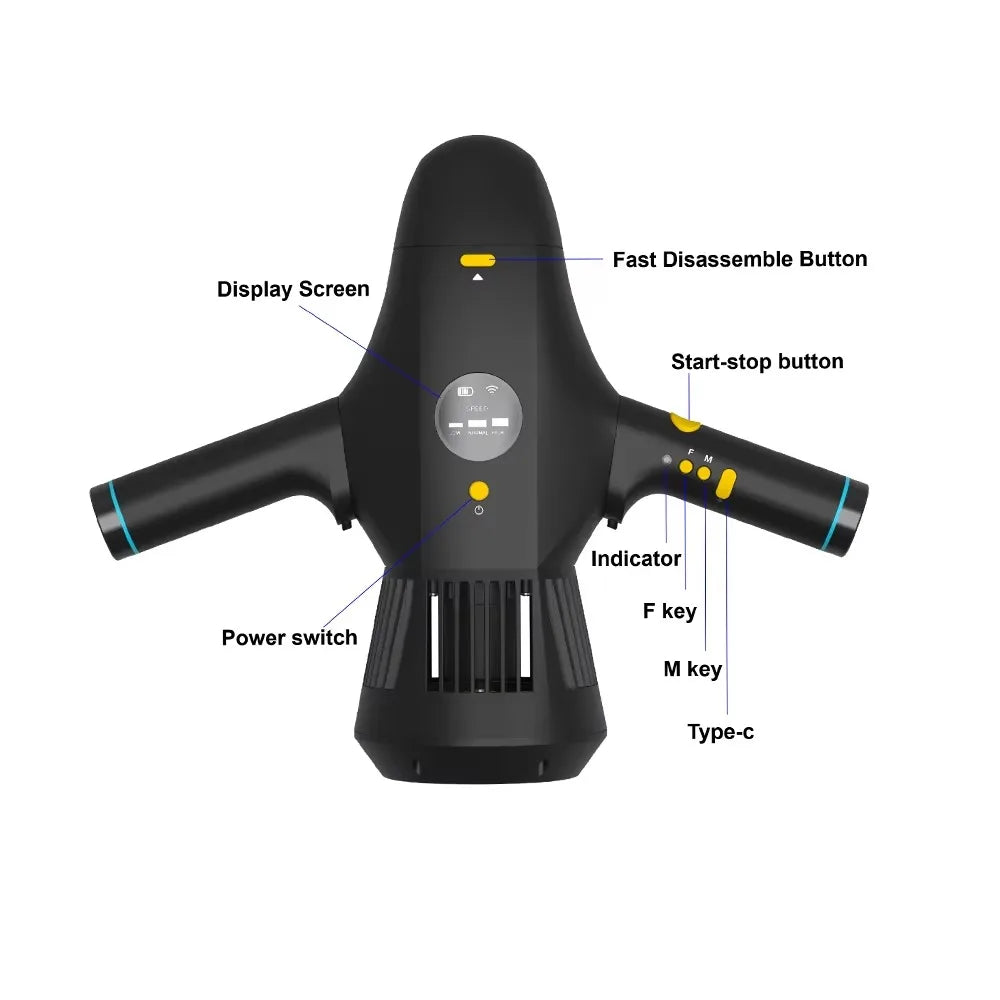 M1 Two-Way Top Quality Electric Underwater Booster Multifunctional Diving Sea Scooter 0-10km/h 6Ah Battery Scuba Snorkeling Electric Scooter Summer Water Sports Supplies