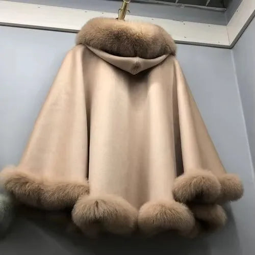 12 Colors New Coming Customized Color Real Natural Fox Fur Cashmere Poncho Women Fur Shawls Evening Party Wedding Guest Luxury Coats Outerwear Jackets Ladies Luxury Apparel Supplies