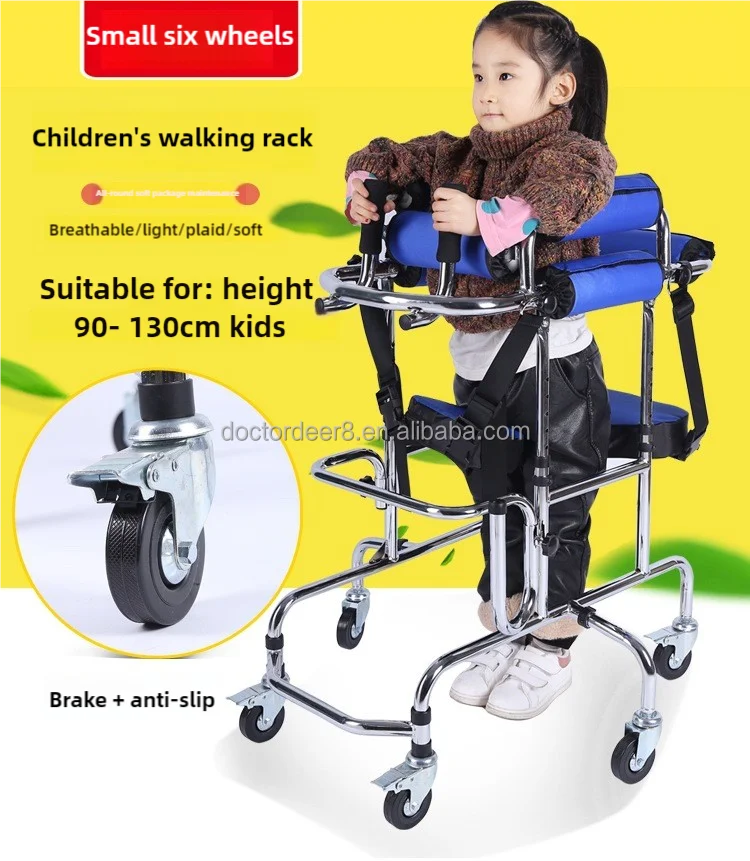 Adjustable Height Rolling Upright Walker With Seat and Brakes Walking Aid for Disabled Hemiplegia Stroke Patient Children Walking Training Aid Medical Instruments Health Care Supplies