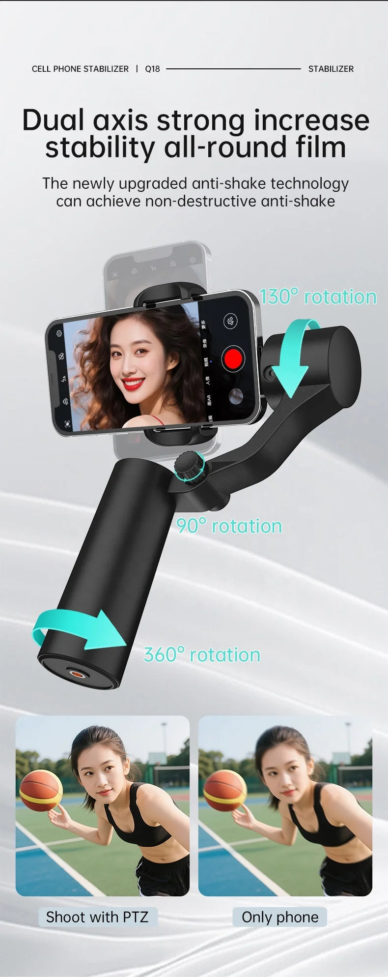 2 in 1 AI Face Tracking Professional Stabilizer Gimbal 180CM 360 Rotate Handheld 2 Axis Gimbal Tripod Gesture Remote Control Selfie Stick TikTok YouTube Videos Maker Live Streaming Studio Tools Set