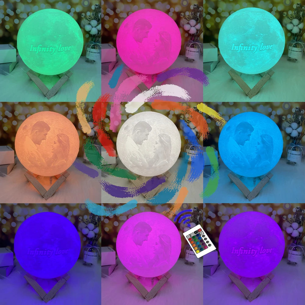10-15-20cm (3-16 Colors) 3D Moon Lamp Personalized Photo Text Customized USB Night Light Birthday Mother Day Valentine's Christmas Lunar Gift